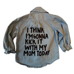 Cute Kids' Denim Button-Up Shirt with Fun Mom Quote - 3T